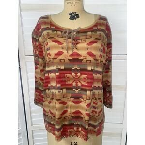 Chaps Denim 3/4 Sleeve Multi- Colored Aztec Print Cotton Shirt Women's Sz 3XL